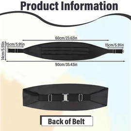 EORPAVU Cummerbunde 1 Piece Satin Belt Men's Black Belt for Tuxedo Suit Shirt, Adjustable Belt