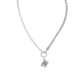 Delight Jewelry Silvertone Bible with Cross Stronger Braver Smarter Mixed Cable and Imitation Pearl Chain Choker Necklace, 14.75-17"