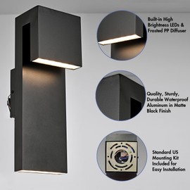 YUBOEL Modern Outdoor Wall Sconce Matte Black Waterproof LED Wall Light