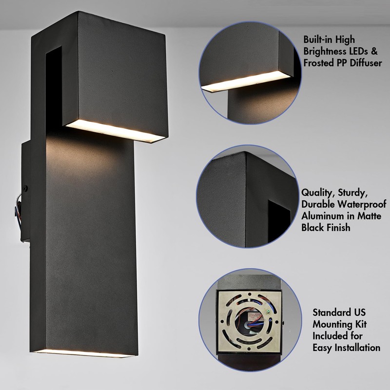 YUBOEL Modern Outdoor Wall Sconce Matte Black Waterproof LED Wall