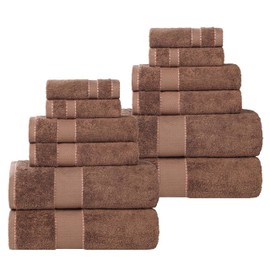 Superior Egypt Produced Giza Cotton 12 Piece Towel Set, Luxury Plush Bathroom Essentials, Quick Dry, Shower, Spa, Soft, Includes 4 Bath, 4 Hand, 4 Washcloth/Face Towels, Niles Collection, Chocolate