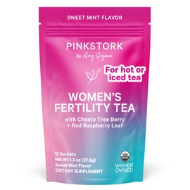 Pink Stork Organic Fertility Tea - Supports Conception for Her & Hormone Balance with Chaste Tree Berry (Vitex), Mint, and Red Raspberry Leaf - Hot or Iced - Caffeine Free - Sweet Mint, 15 Sachets