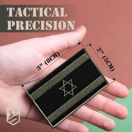Bluyellow 2Pcs Black Israel Flag Patch Set, Hook and Loop Embroidered Israeli Flag, Morale Military Tactical Patches for Vest, Tactical Backpack, Israel Patch with Sew on Option, 2x3 Inches