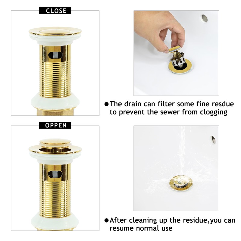 Rackickyer Bathroom Sink Drain,Drain Stopper Gold Stainless Steel Bathroom Sink