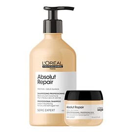 L'Oreal Professionnel Absolut Repair | Kit de reparación shampoo 500ml + mascarilla 75ml | Repara el daño y proporciona brillo al cabello | Con tecnol