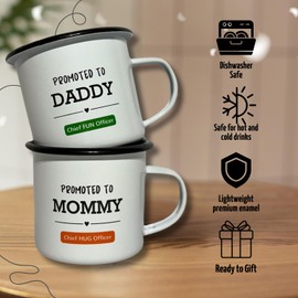 Mommy and Daddy Enamel Couple Mugs – Mom and Dad Gifts, Fun Gifts for Parents and Pregnancy Announcements, Practical Gifts for New Parents, Lightweight & Durable Dishwasher Safe Mom and Dad Cups