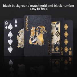 Joyoldelf Cool Black Playing Cards, Waterproof Poker with Dollar Pattern, Black-Gold Foil Cards with Box, Great for Magic & Party