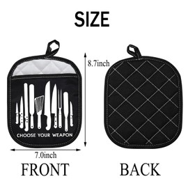 PLITI Chef Pot Holder Funny Baker Gift Choose Your Weapon Heat Resistant Potholder Oven Pads With Pocket Cooking Lover Gift (Chef Choose your PHU)