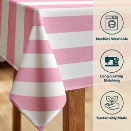 Fabric Textile Products | Pale Pink and White Striped Tablecloth | Cabana Outdoor Tablecloth with Umbrella Hole | 60" X 104" Outdoor | Machine Washable and Water-Resistant | Made in The USA