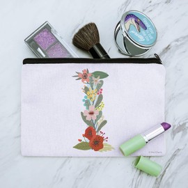 Letter I Floral Monogram Initial Makeup Cosmetic Bag Organizer Pouch