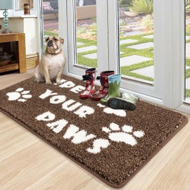 Vaukki Indoor Doormat, Non Slip Absorbent Mud Trapper, Low-Profile Inside Floor Mat, Soft Washable Small Mat Door Carpet for Entryway (Khaki and White, 36''x59'')