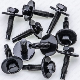 Rexka 10pcs M6-1.0 Hex Head SEMS Body Bolts for GM Ford Chrysler Jeep Dodge Bumper Fender Splash Shield Under Cover Hood