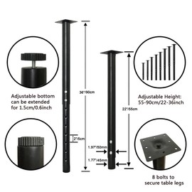Jahof Adjustable Table Legs 22-36 inch (55-90 cm), Metal Desk Legs Ø50/45 mm with Screws, Furniture Legs for Tabletops, DIY Desk, Home and Office, Set of 4 (Black)