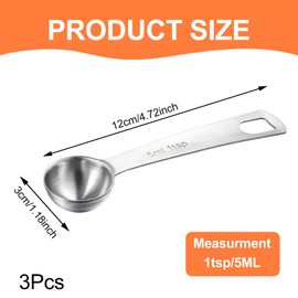 3 Pcs (5 ml | 1 tsp | 5 cc | 1/3 Tablespoon) Measuring Spoons Stainless Steel Table Spoons Metal Spoon for Kitchen Cooking Spoon