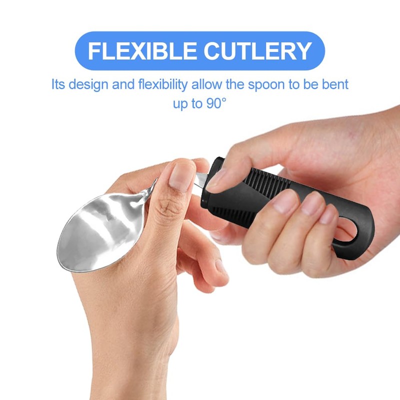 Ssiyiya 2Pcs Disability Aids Cutlery Sets Bendable Spoons Fork Easy
