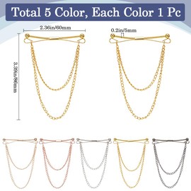 GORGECRAFT 1 Box 5 Colors Tie Collar Chain Pin Metal Alloy Silver Golden Classic Necktie Clip Link Double Chain Cravat Collar Bar Tassel Brooch Pin Set for Men Shirt Suit Accessory Business Gift