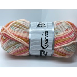 Salmon Mini Baby Design DK Yarn - Acrylic Wool Blend Self-Patterning Yarn 50 Gram, 142 Yards - Salmon, Amber Blue, White +