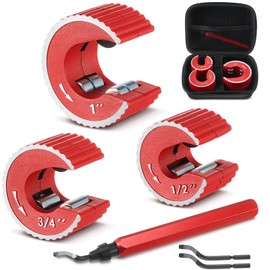 Yaocom Copper Tubing Cutter Set, 3 Pcs Copper Pipe Cutter Tool, 1/2 In, 3/4 In, and 1 In. Cutters, Reaming Pen, 3 Cutters Handles with Storage Case