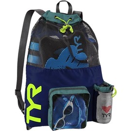 TYR Big Mesh Mummy Backpack for Swim, Gym and Workout Gear, Black, 40-Liter Capacity