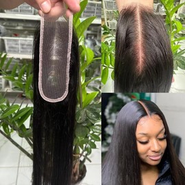 Aorbige 2x6 Long Deep Parting HD Swiss Lace Melt Skin Lace Closure Raw Hair Materials Straight Style Much Fuller with Natural Hair Line Human Hair Natural Black Color (22inch, HD 2x6 lace closure)