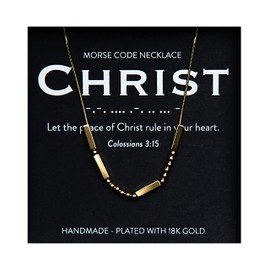 Colossians 3:15 Christian Morse Code Necklace for Her | 18K Gold Plated Chunky Bible Verse Pendant for Women | Let the Peace of Christ Rule in your Heart | Ladies Religious Minimalist Bead Bar Jewelry with Inspirational Words of Encouragement | Catholic 
