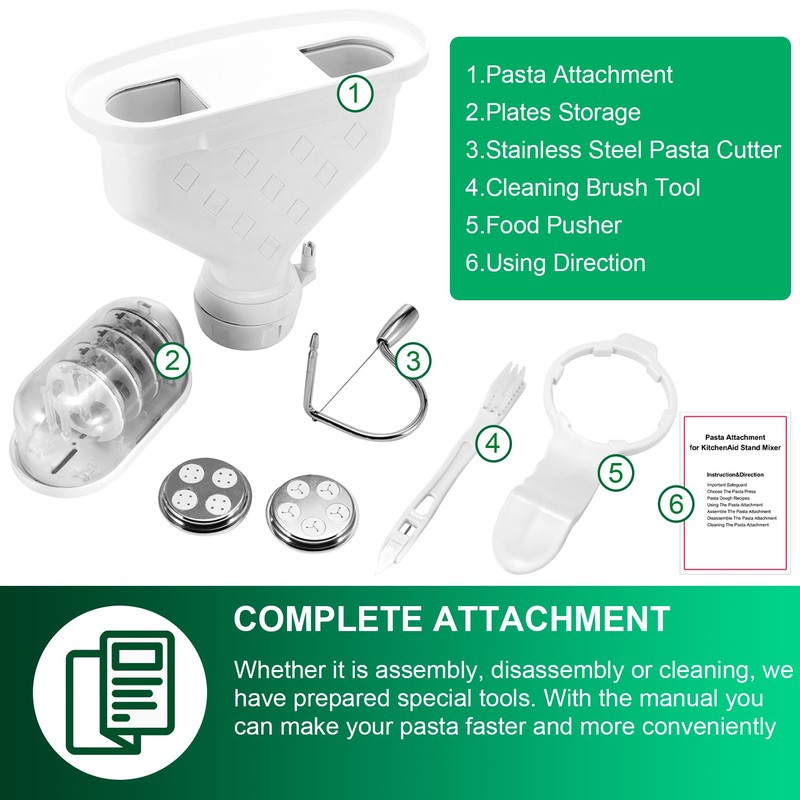 6-Piece Pasta Attachment for Kitchenaid Stand Mixer, Home made Pasta