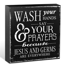 Christian Bathroom Decor Humor Wood Box Sign, Farmhouse Vintage Decorative Wood Bathroom Signs Decor Desk Accessories Farmhouse Wooden Block Box Sign, Reminder Gifts for Friend Coworker Girl