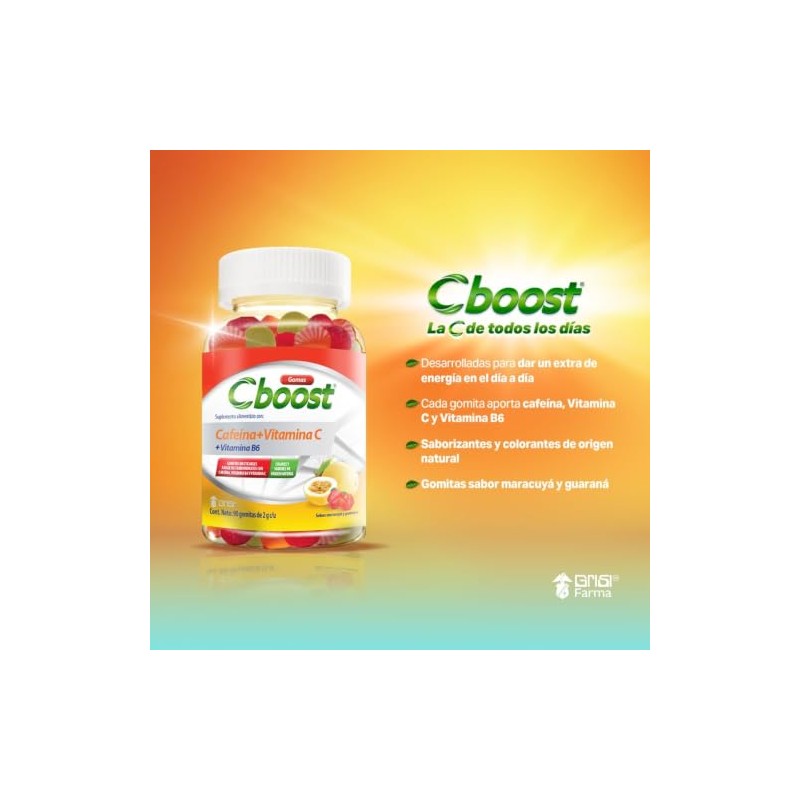 Cboost - Gomitas Cafeína 50mg, Vitamina C y B6, Maracuyá