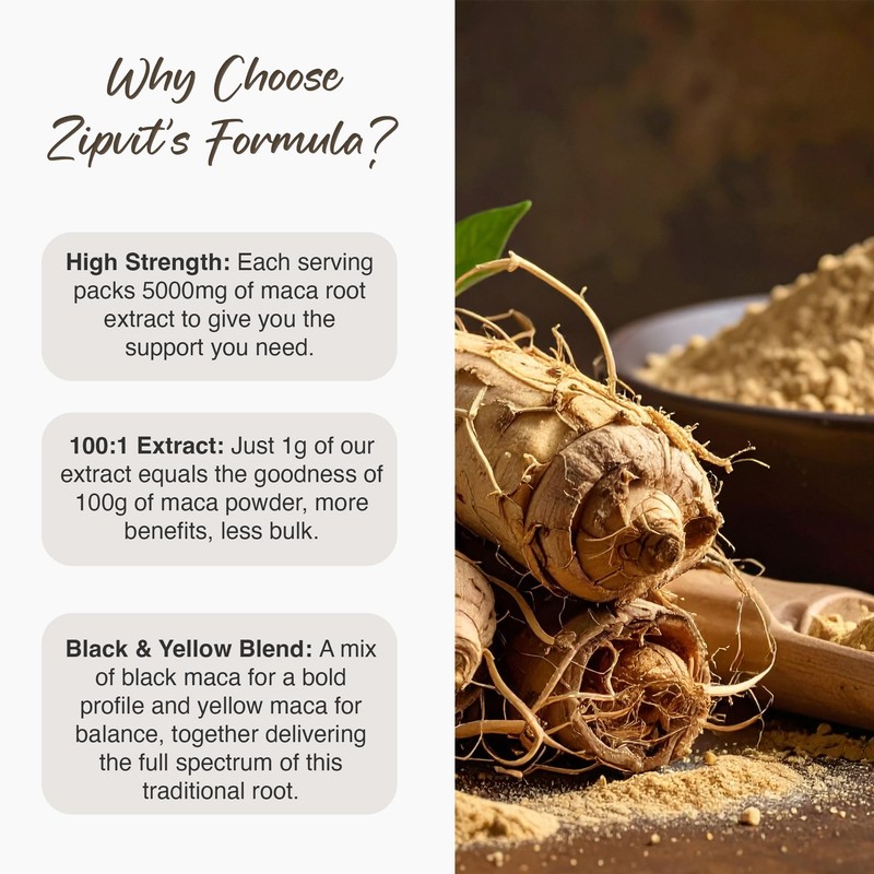 Zipvit Maca Root Capsules 5000mg, Black Maca and Yellow Maca