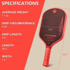 Cyclotron Redwood Pickleball Paddle – USAPA Approved, Kevlar & T700 Carbon Fiber Surface, High Spin, 16mm Core, Thermoformed Design, Elongated Handle for Power & Control