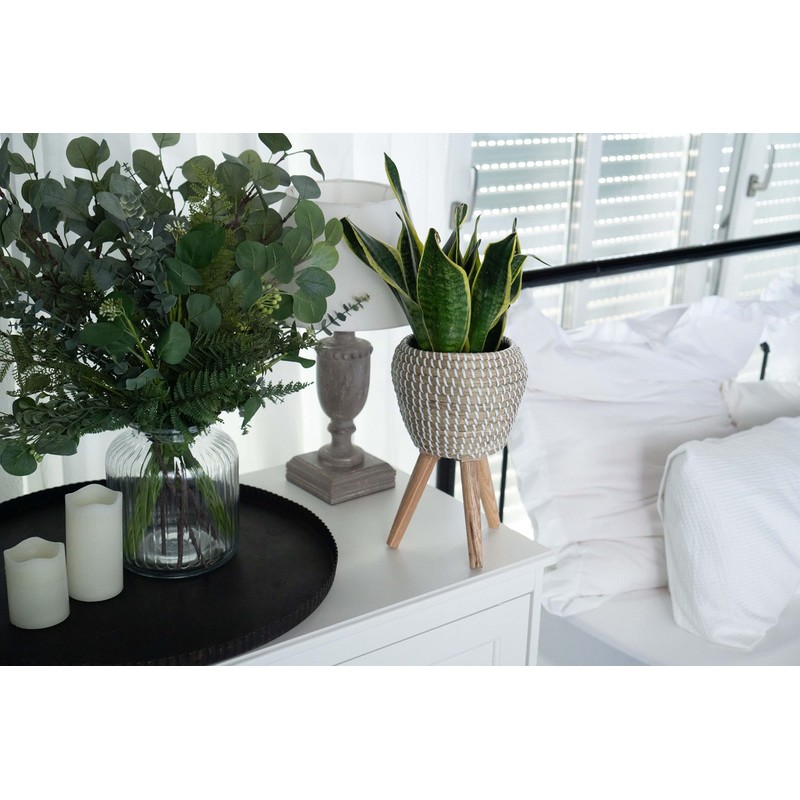 Decorasian Flower pot with integrated stand, braided from seagrass -