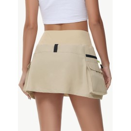 JWM Women's Hiking Skorts Skirts with Zipper Pockets Cargo Golf Quick Dry Tummy Control High Waisted Dressy Casual Skort Khaki