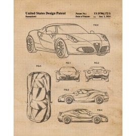 Stars By Nature Classic Alfa Romeo Maserati Car Patent Prints, 4-8x10 Art Decor Home Work Office