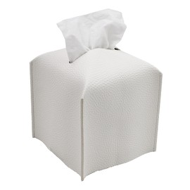 Livelab Tissue Box Cover, Square Decorative PU Leather Tissue Box Holder Modern Tissue Case Facial Paper Organizer Dispenser for Bathroom, Vanity Countertop, Night Stands, Desk 5X5X5'' | Off White