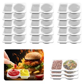 YiJiuBa Set of 15 Food Storage Containers with Lids, Mini Containers, 130 ml, Two Compartments, Dips, Food Storage Containers, Perfect for Storing Leftovers, Fresh Ingredients, Dips, Sauces, Spreads
