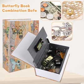 DAJASD Book Safe with Combination Lock, 24 x 15.5 x 5.5 cm Book Safe for Money Jewellery Valuable Objects Office/Home - Butterfly