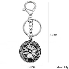 Norse mythology Stories Viking Rune Totem Compass Metal Round Pendant Keychain Religious Amulet Faith Jewellery key chain, Silver, Large