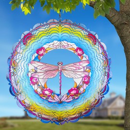 Dragonfly Metal Wind Spinners,Dragonfly Gifts for Women Mom Grandma Wife, Hanging Wind Spinner for Outdoor & Indoor Decorations Stainless Steel Reflective Wind Spinners Outdoor Garden Decor