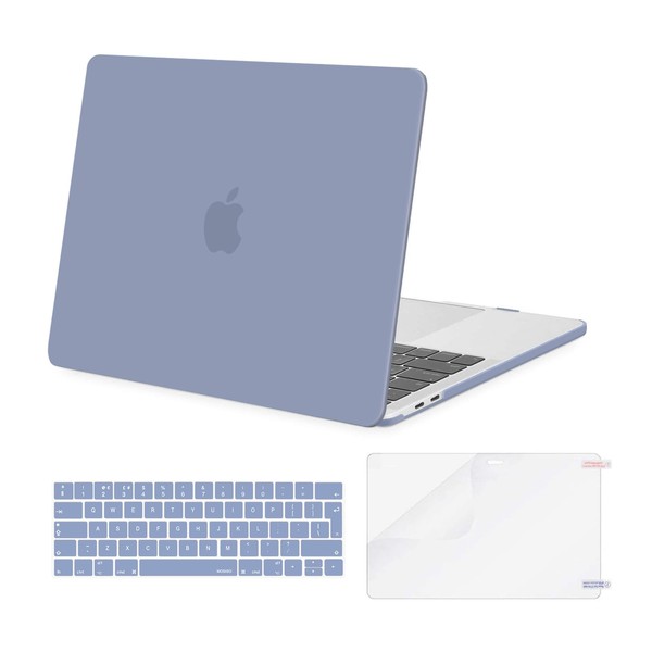MOSISO Compatible with MacBook Pro 13 inch Case M2 M1 2024 2023 2022-2016 Release A2338 A2289 A2251 A2159 A1989 A1706 A1708, Plastic Hard Case&Keyboard Cover Skin&Screen Protector, Lavender Gray