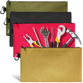 4 Pack Premium Tool Pouch, 12 Inches Tool Bag Multipurpose Storage Tool Pouches with Zipper and Carabiner for Tool Organizers