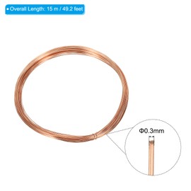 PATIKIL 49 Feet Solid Bare Copper Wire, 30 Gauge 99.9% Pure Copper Wire 0.3mm Soft Beading Wire Metal Plant Stem Ties for Jewelry Craft (15m)