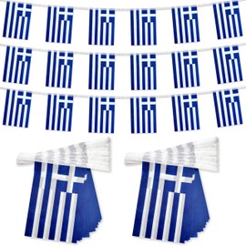 TSMD 2 Packs Greece Flags Greek Flag Banner String Small Mini Hanging Flags Decorations,60 Feet 40 Flags