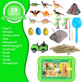Dinosaur Sensory Bin, Dinosaur Dig Sensory Toys with Play Sand for Toddlers Boys and Girls, Kids Toys Gift Sand Box for Age 3 4 5 6 7 8