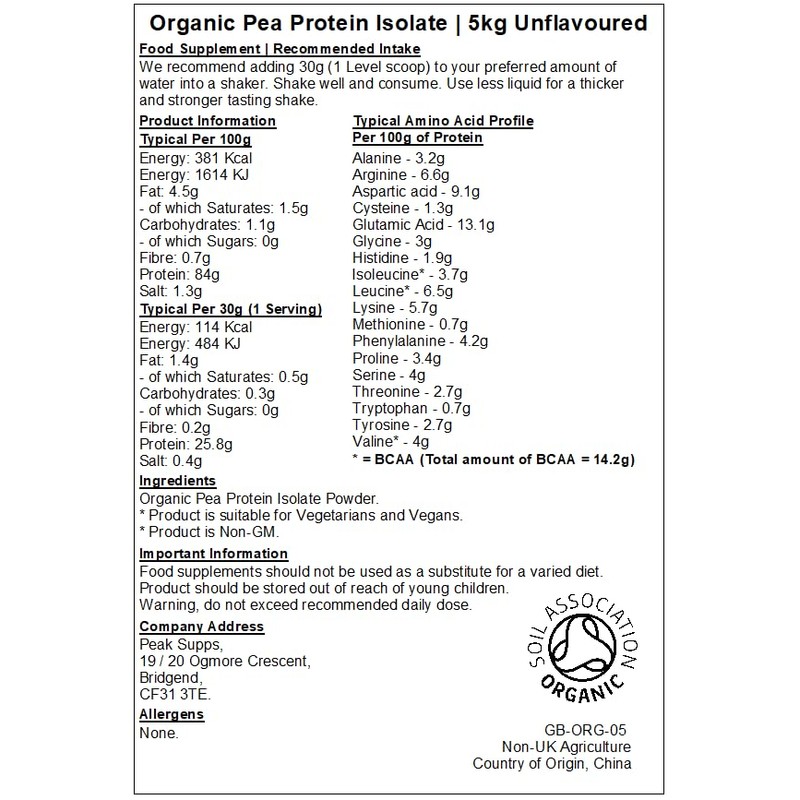 Organic Pea Protein Isolate 5Kg | Pure No Additives |
