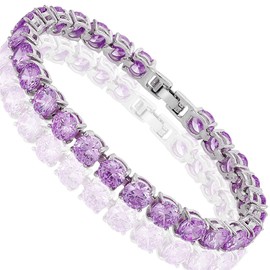 RIZILIA Round Cut Simulated Purple Amethyst CZ 18K Gold Plated Tennis Bracelet, 7"