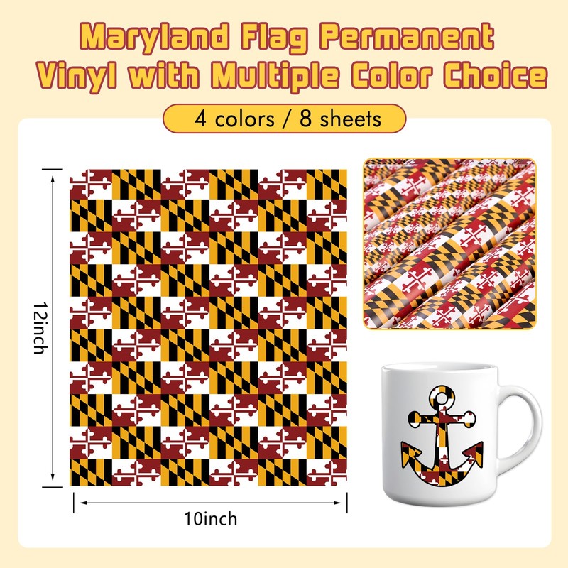 Tintnut Maryland Flag Permanent Vinyl- 8 Sheets 12"x10", Maryland State