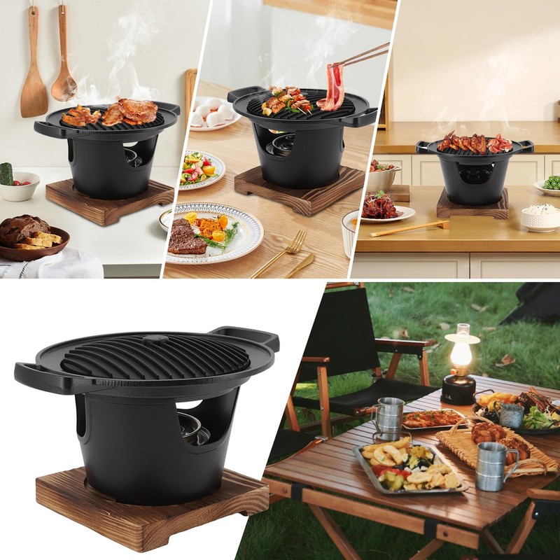 Portable Charcoal Grill with Wooden Frame - Durable Hibachi Grill