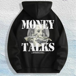 Money Talks Graphic Hoodie 100% Cotton US Warehouse 7 ColorsColor: Khaki, Size: L