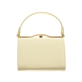 Leah Ward Ladies Women's Chic Patent Top Handle Clutch Handbag Wedding Evening Bags (Cream)