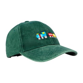 NICEYEA Children's Washed Baseball Cap Train Embroidery, Soft Breathable Cotton for Boys Girls 4-10 Years, 52 cm for Outdoor Play School Everyday Use, Green